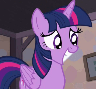 .GIF of flustered Twilight Sparkle, grinning anxiously (MLP:FiM)